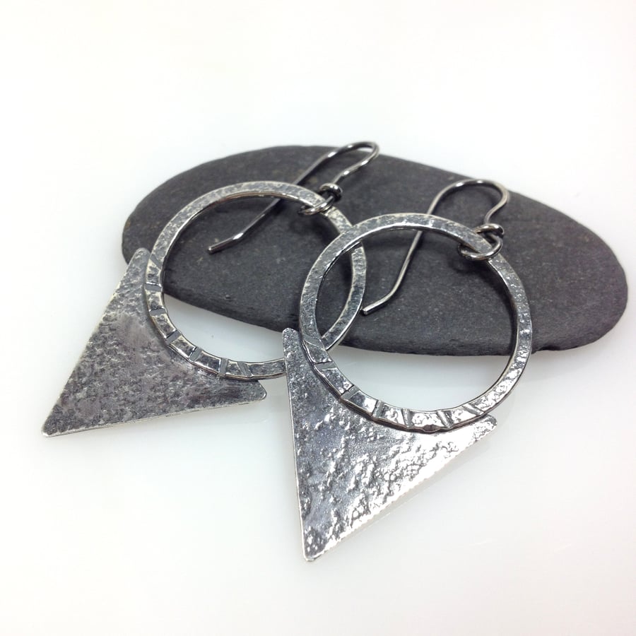 Oxidised silver tribal blade earrings