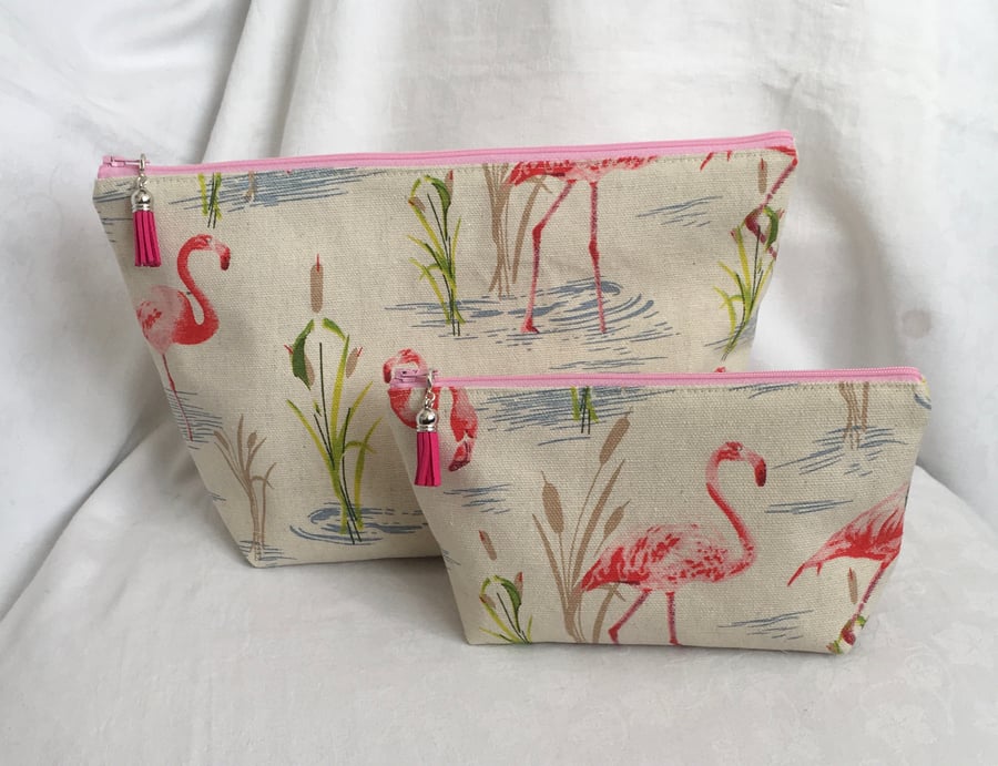 Flamingo 2 Piece Bag Set, Toiletries & Make Up Bag Set, Gift Ideas.
