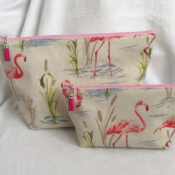 Flamingo 2 Piece Bag Set, Toiletries & Make Up Bag Set, Gift Ideas.