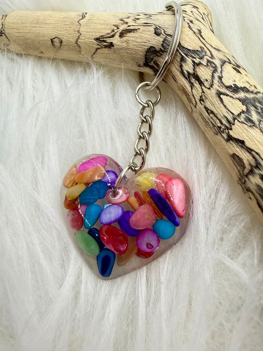 Multicoloured stone chip keyring or bag charm 