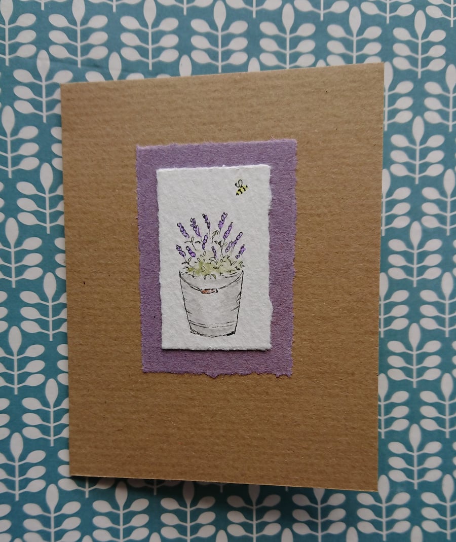 Greetings card - Lavender - Handmade - Recycled - Blank inside 