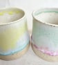 A handmade stoneware mug in yellow, green and oatmeal - Image 8