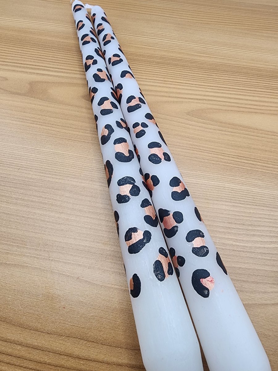 Hand Painted Leopard Print Dinner Candles Pair