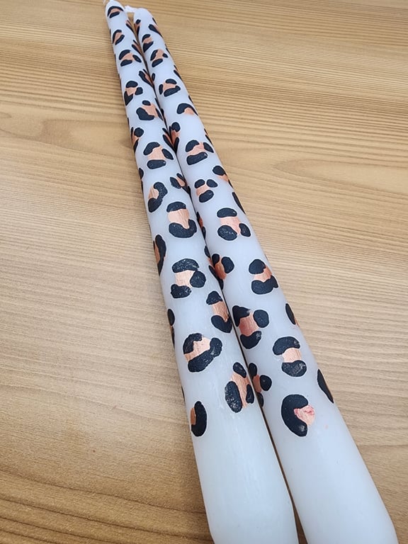 Hand Painted Leopard Print Dinner Candles Pair