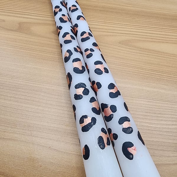 Hand Painted Leopard Print Dinner Candles Pair