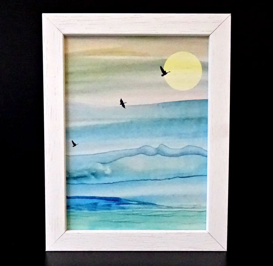 Stylised Landscape - Flying Swans - Alcohol Ink - Seconds Sunday 