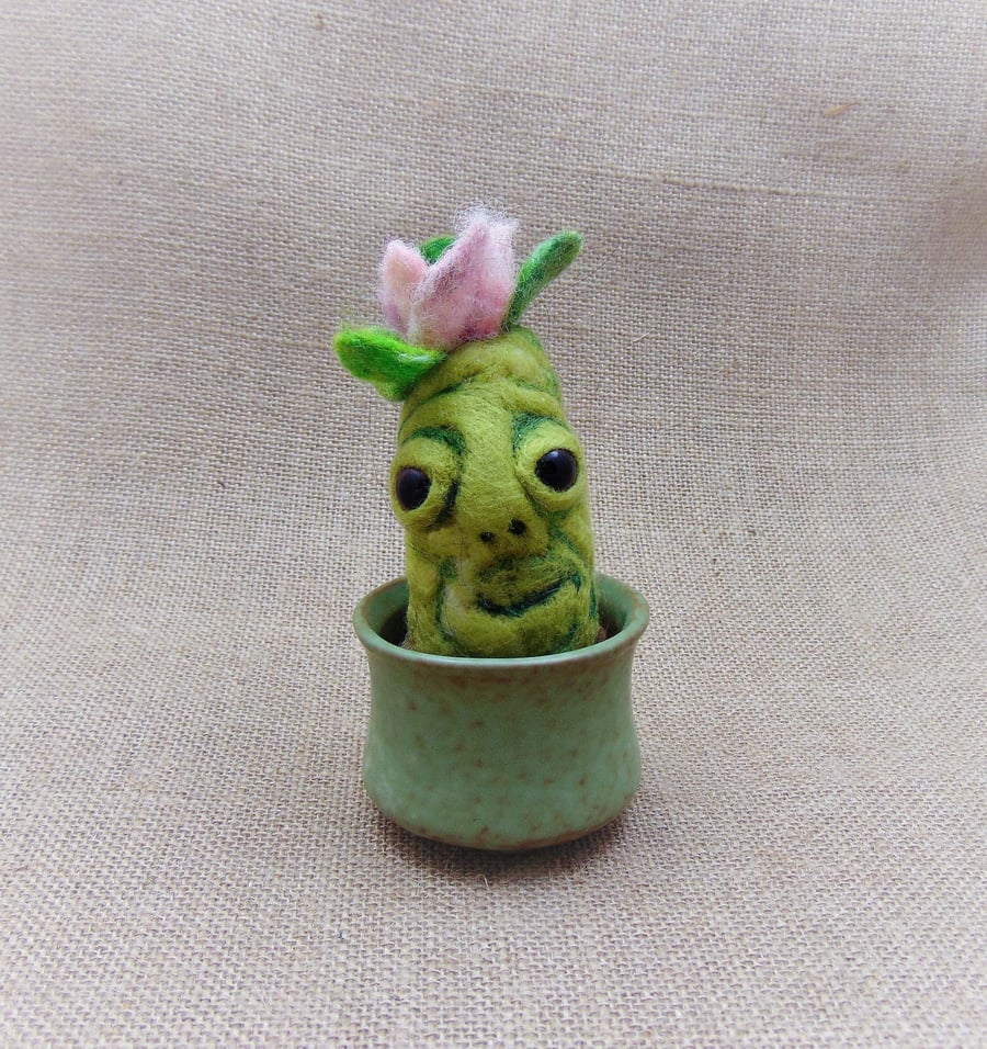 Needle Felted Cactus, Cactus Pin Cushion, Cactus in a Pot, Plant With a Face