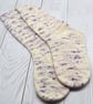 Hand Knitted boot socks - Cream, Pink and Purple - UK 6-9
