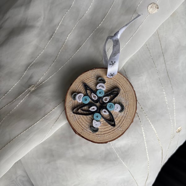 Wooden and quilled paper snowflake Christmas bauble