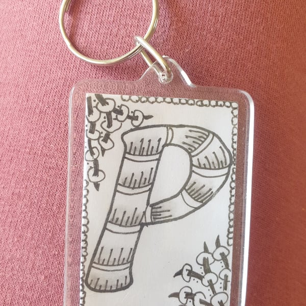 Hand drawn initial "P" keyring.