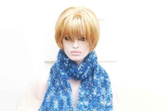 Scarf Mohair Hand Knitted Lacey Womens  Warm Cosy