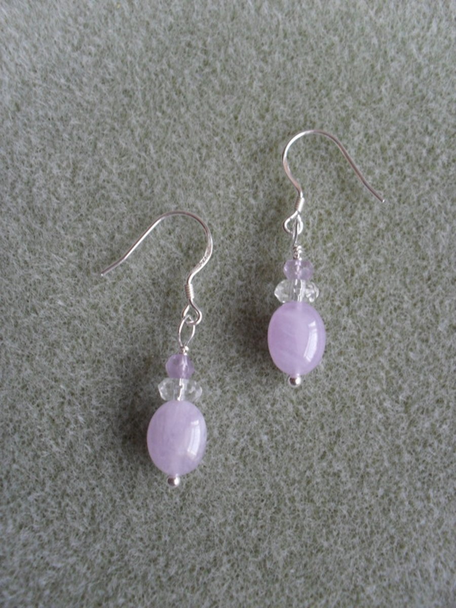 Sterling Silver Lavender Amethyst and Quartz Earrings