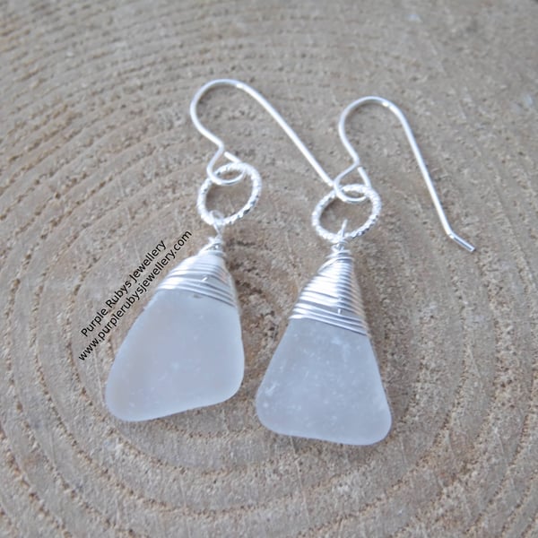 Dainty White Triangles Cornish Sea Glass Earrings, Sterling Silver E622