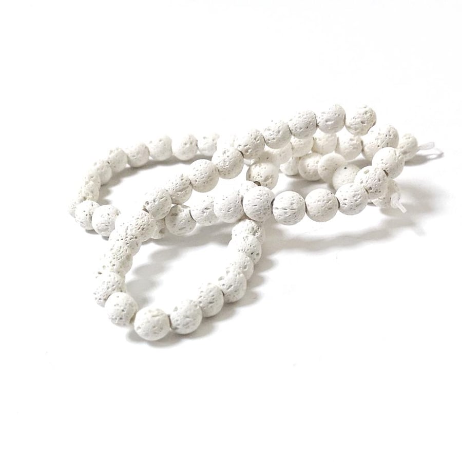 Lava Rock White 6mm Matte Dyed Rounds, Grade A, Natural Authentic Gemstone Beads