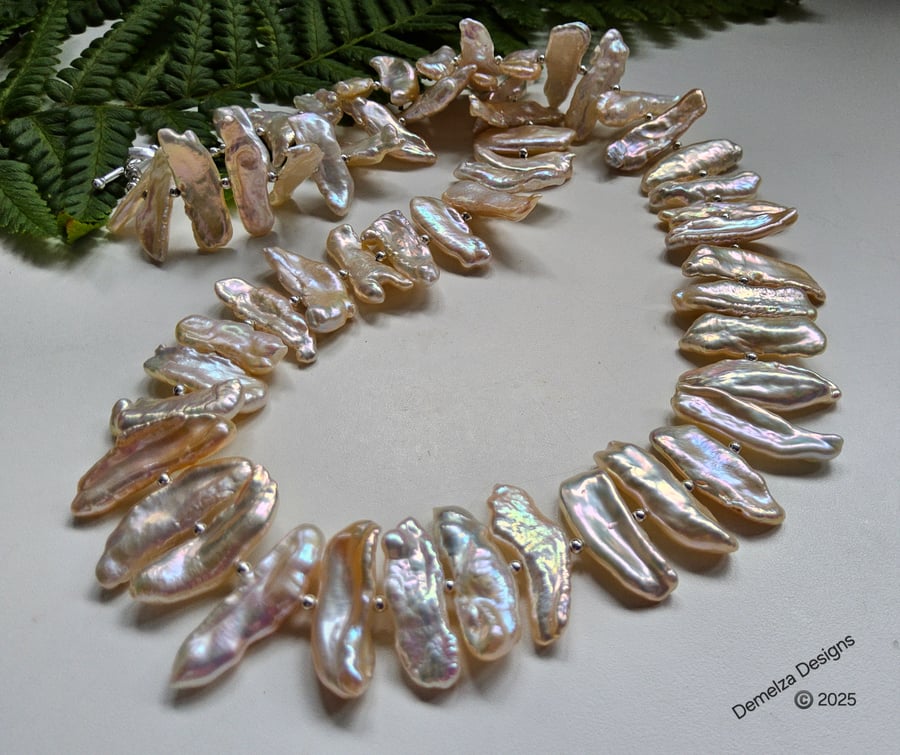 Designer Rare Biwa Freshwater Culture Pearl Necklace 