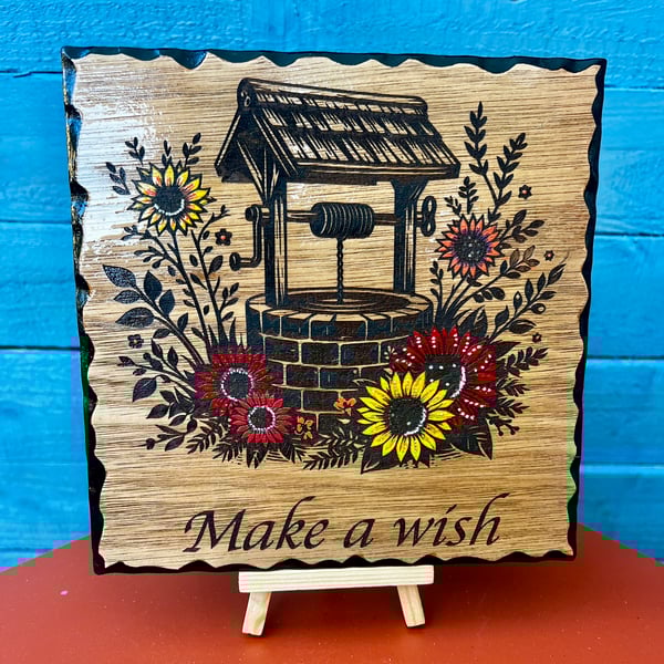 Bespoke wooden plaque. Wishing well