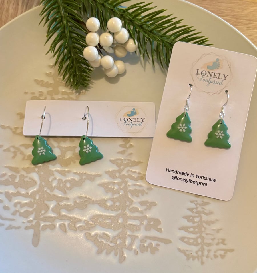 Christmas Tree Polymer Clay Earrings - Handmade Jewellery 
