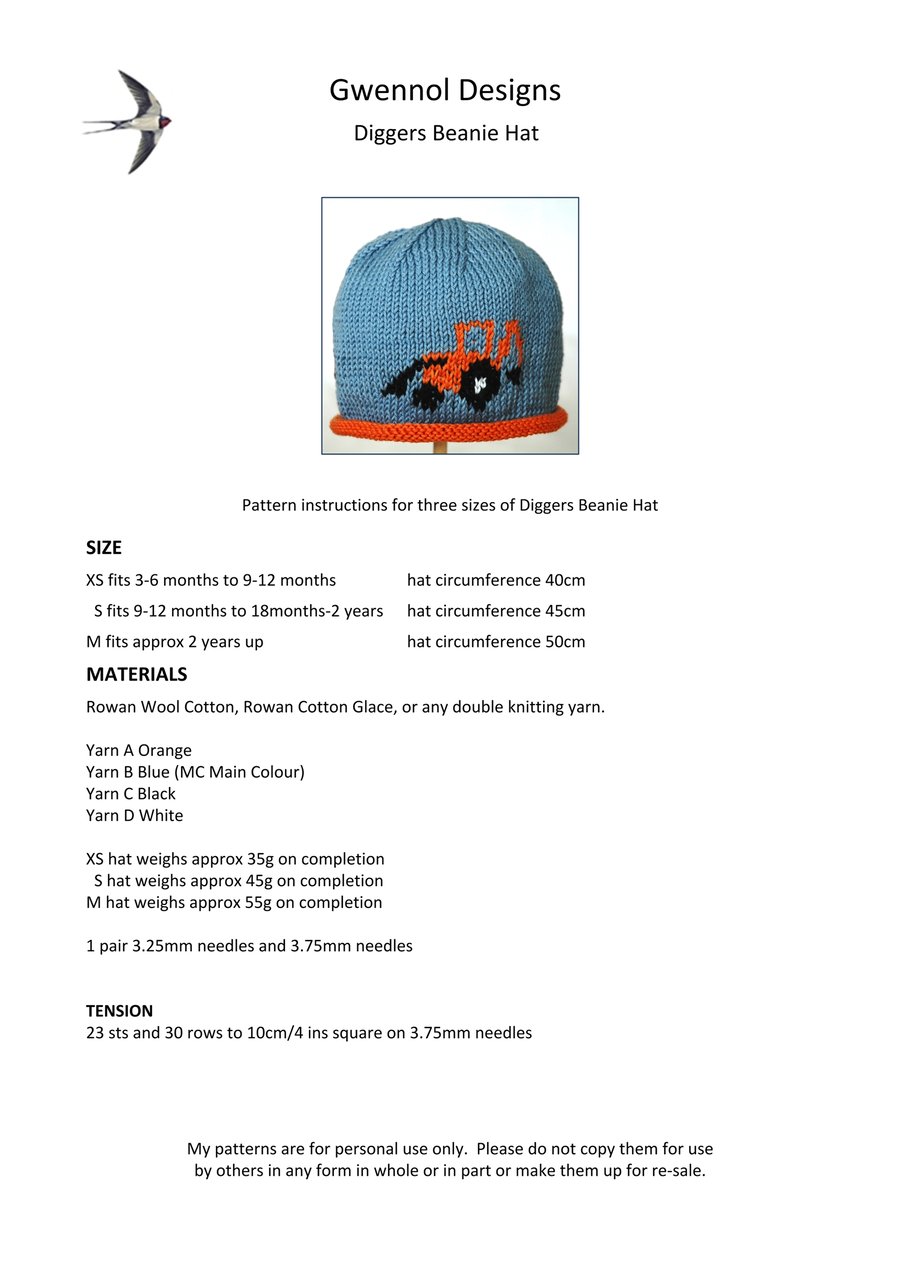 Diggers Beanie Hat PDF Knitting Pattern