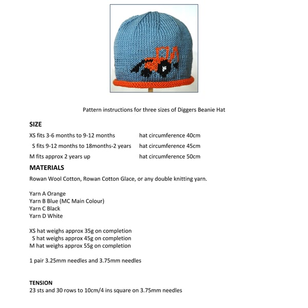 Diggers Beanie Hat PDF Knitting Pattern