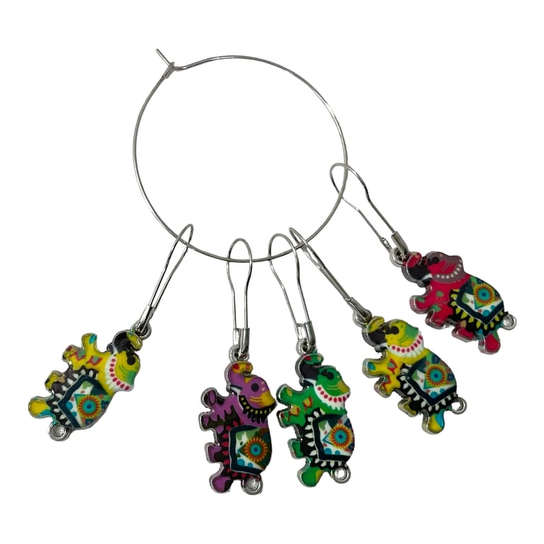 Elephant Stitch markers for knitting and crochet, enamelled colourful 