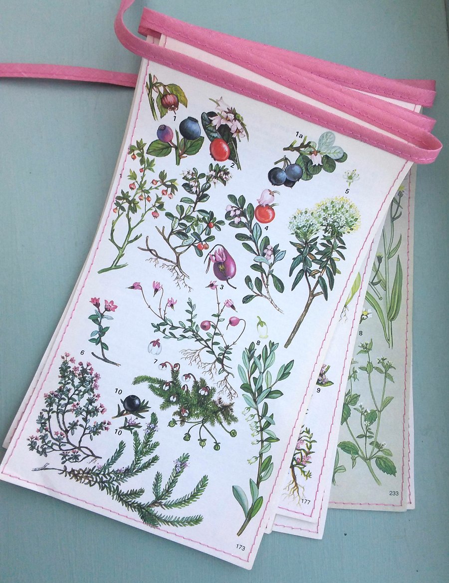 Vintage floral bunting - pink and green