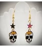  Sugar Skull Earrings orange with star beads - Image 1