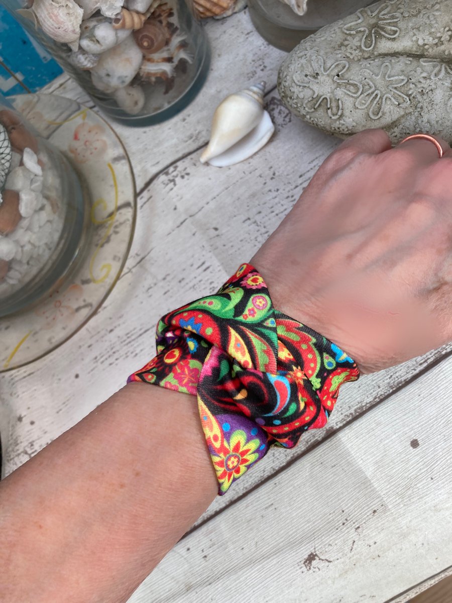 Wide wrist cover up bracelet colourful, retro design cuff, gift idea,