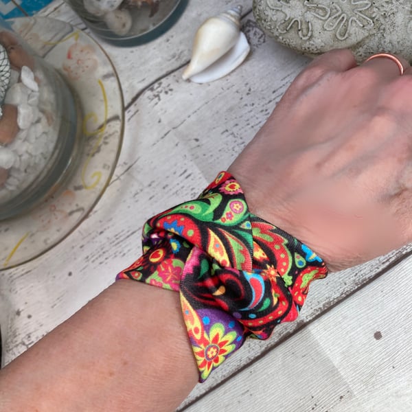 Wide wrist cover up bracelet colourful, retro design cuff, gift idea,