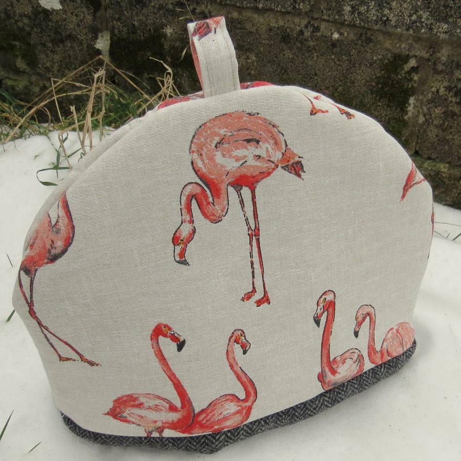 Coral Flamingos.  A tea cosy, size medium.  Flamingo tea cosy.