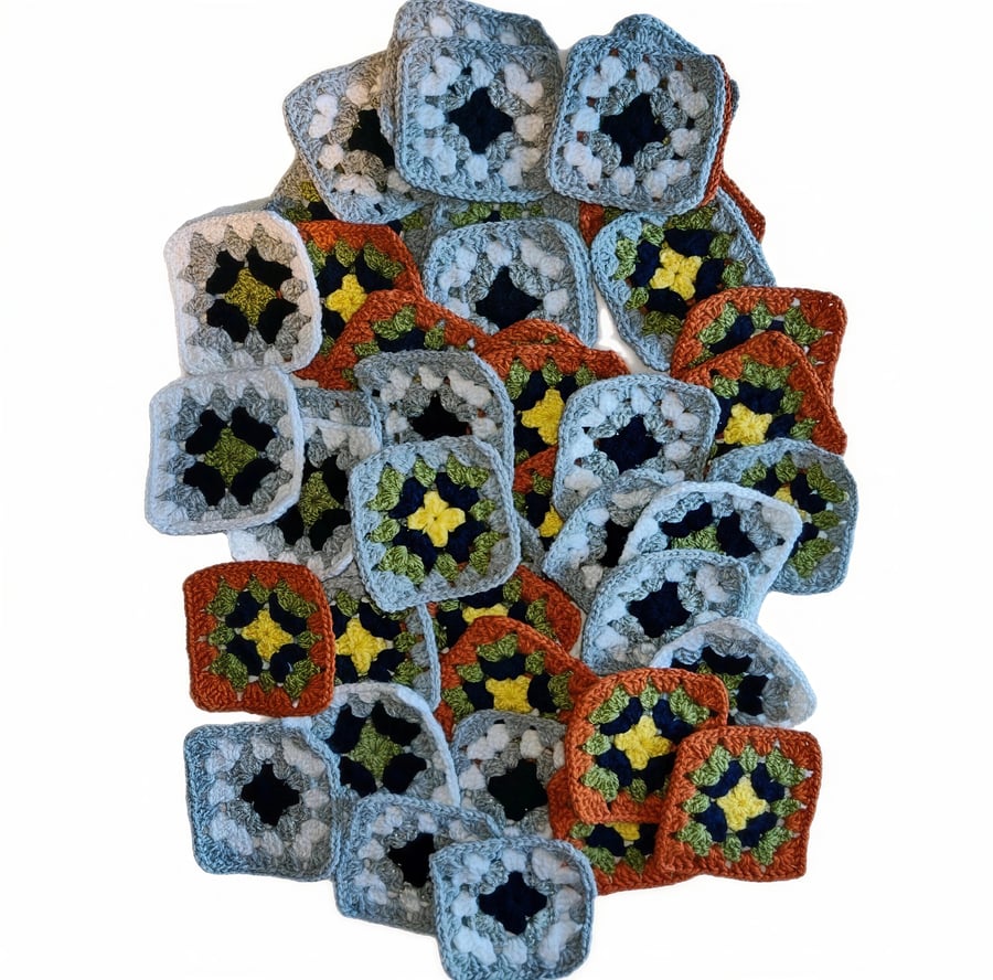 Whispers of the Wild: Handmade Granny Squares in Misty Grays, Twilight Blues