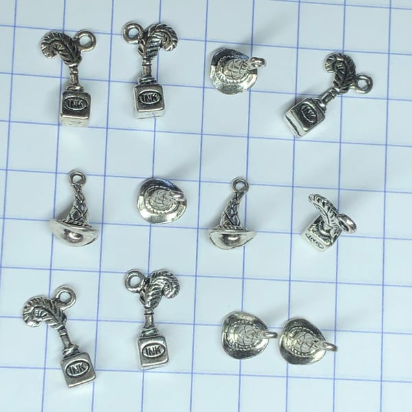 12 ink quill and witch hat charms