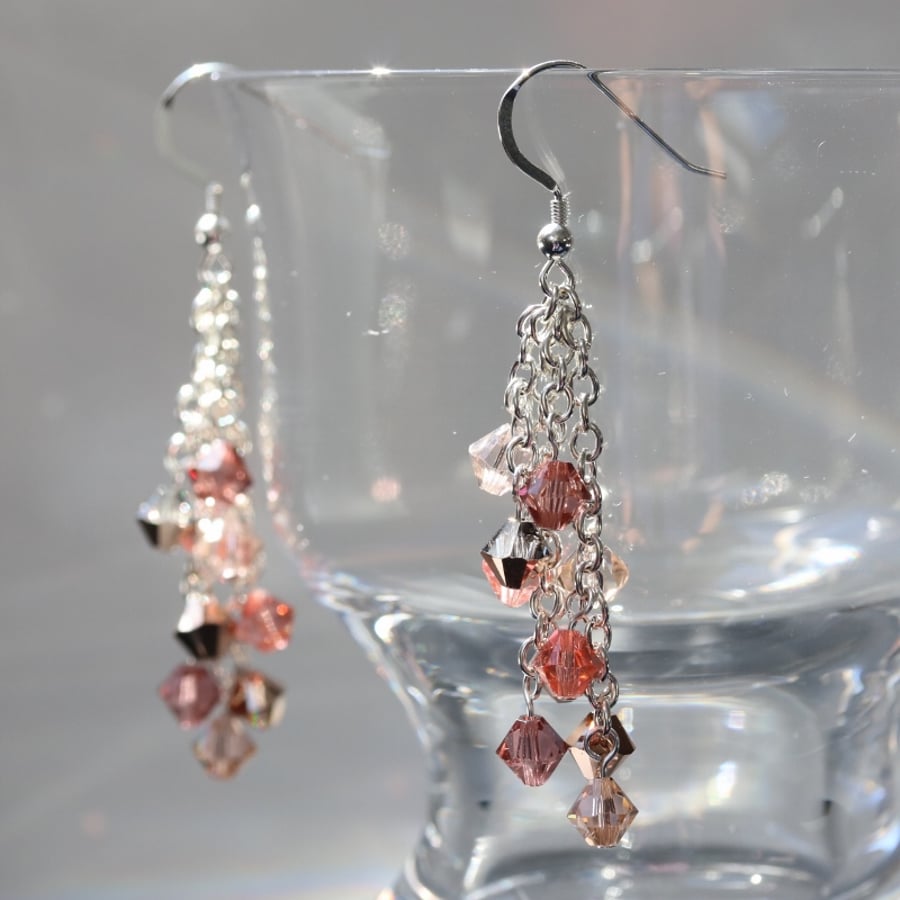 Shades of Rose Gold Swarovski Cascade Earrings