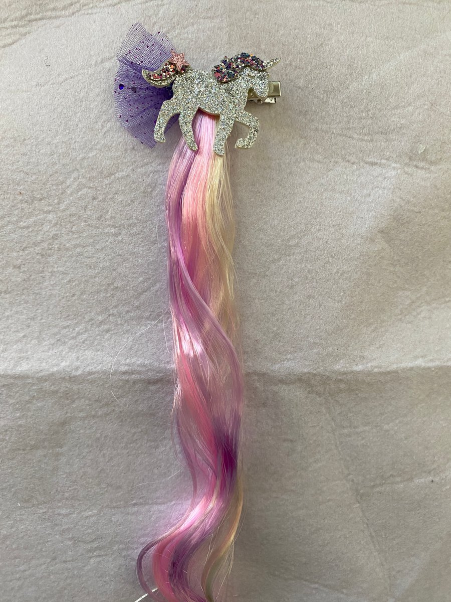  faux hair glitter unicorn clip