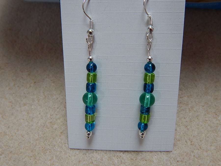Earrings Dangle Silver Plated with glass beads