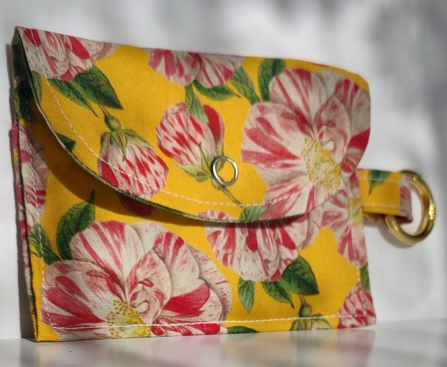 Card Holder Purse - RHS Edwardian flower design, fastener, and attachment clip