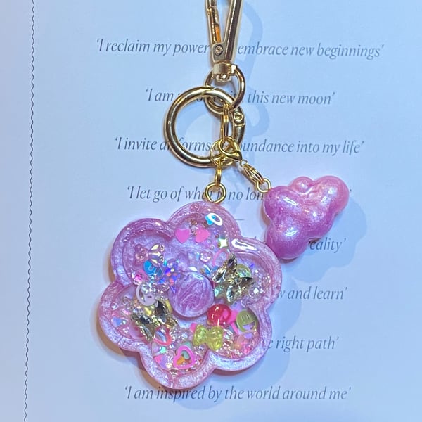 Handmade Shaker Keychain - 'Blooming Joy' with Detachable Cloud Pendant