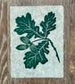 PERFECTLY IMPERFECT Oak leaf and acorn original linocut print in forest green