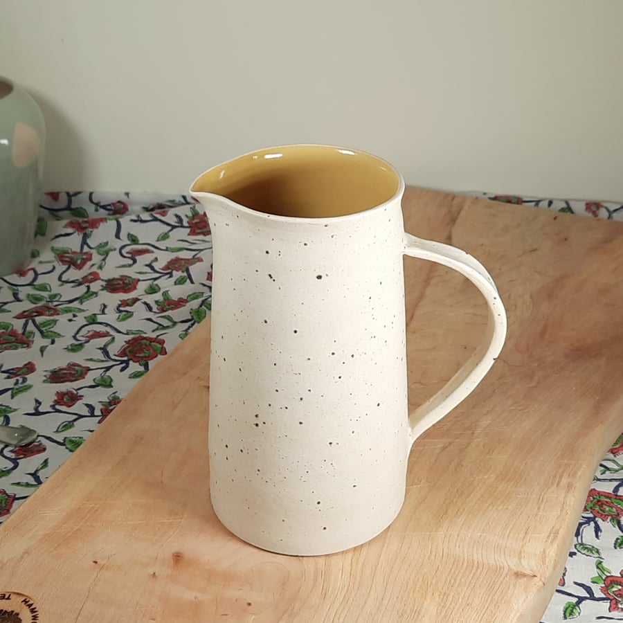 LARGE CERAMIC JUG - glazed in yellow and cream speckle