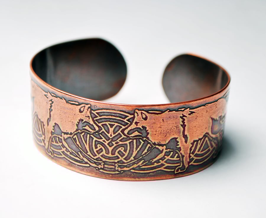 Copper Celtic Wolf cuff bracelet