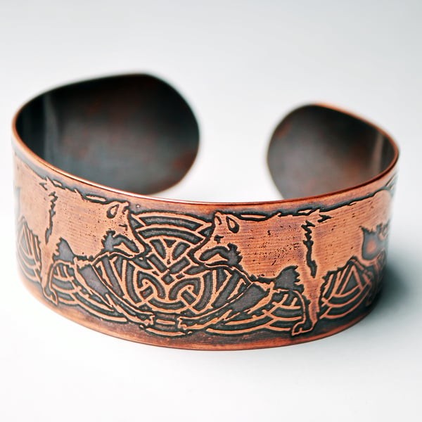 Copper Celtic Wolf cuff bracelet