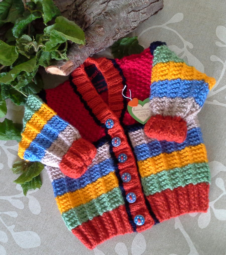 Hand Knitted Designer Gender Neutral Baby Cardigan  6-12 months size
