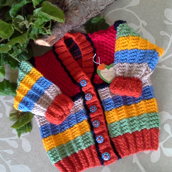 Hand Knitted Designer Gender Neutral Baby Cardigan  9-18 months size