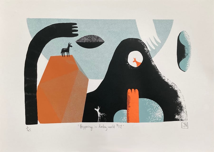 Happenings in Donkey World No.12 three-colour A3 screen-print