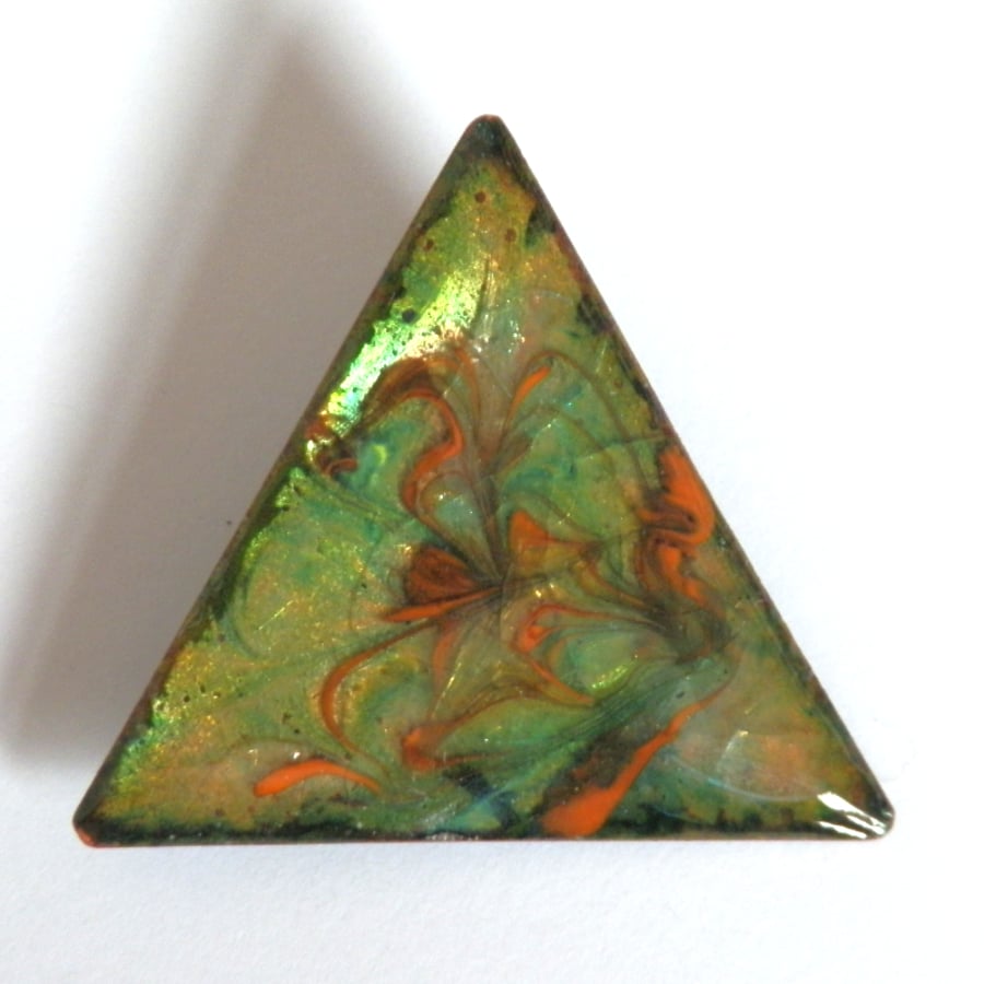 green 'n' orange enamelled triangle brooch