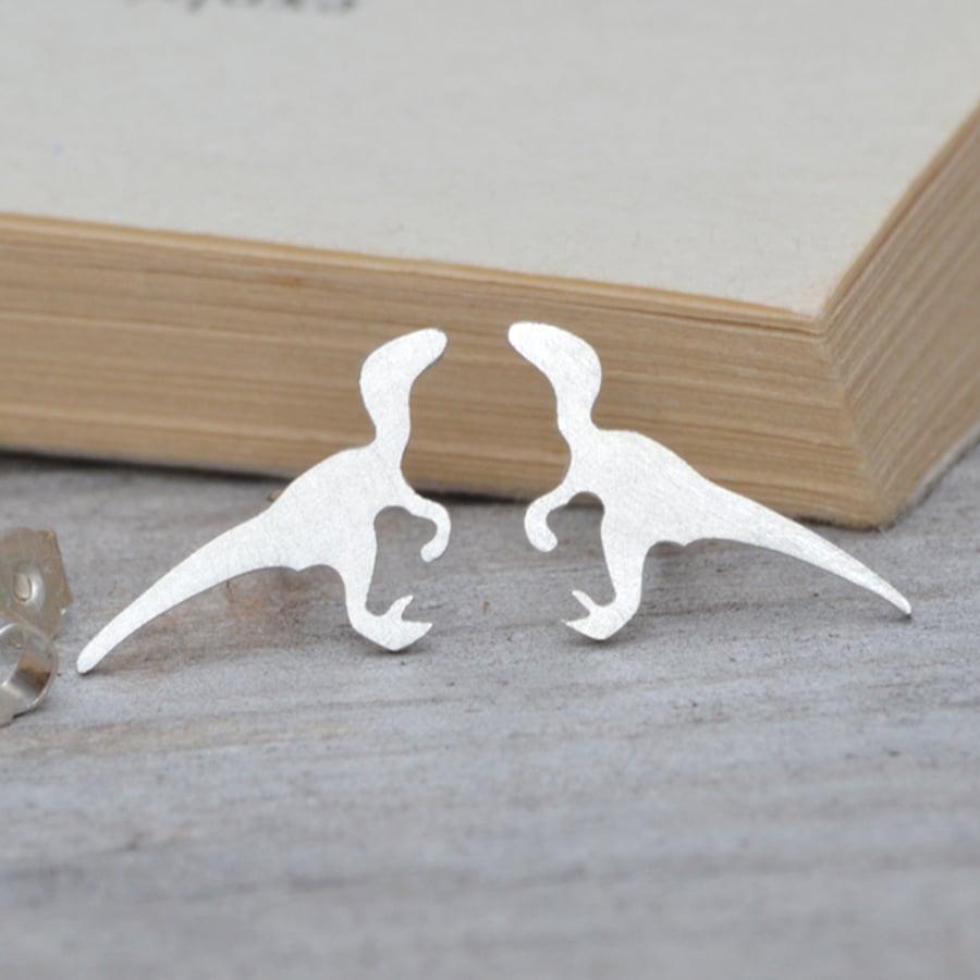  velociraptor dinosaur earring studs in sterling silver