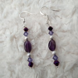 ChrissieCraft AMETHYST Swarovski crystal 925 silver EARRINGS