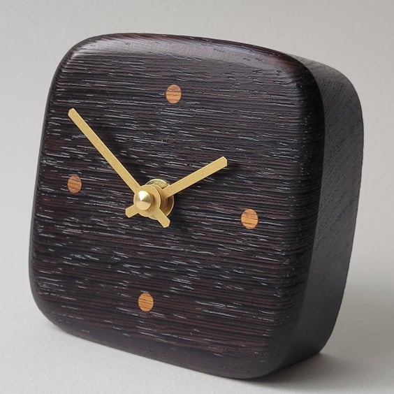 Desk Clock - Wenge Teak "Dot" Indicators Gold Hands