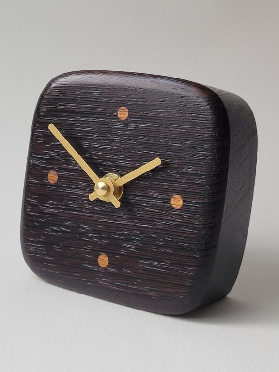 Desk Clock - Wenge Teak "Dot" Indicators Gold Hands