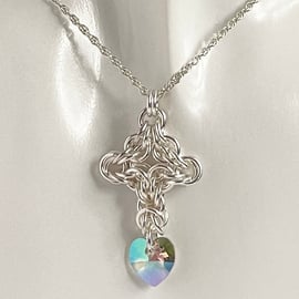 Sterling Silver Chainmaille and Crystal Pendant with a chain