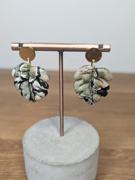 Green  stone marble monstera earrings oopsy